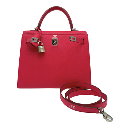 Hermes Kelly 25 Sellier Rose Mexico Epsom Palladium Hardware