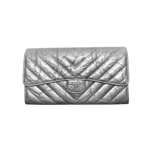 Chanel Silver Chevron Wallet