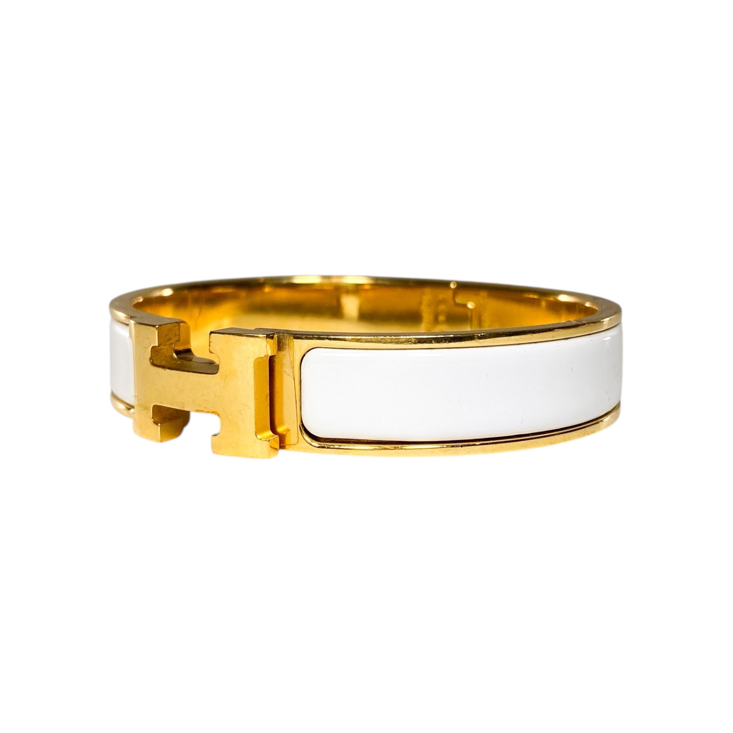 Hermes White Narrow Clic Clac H Bracelet