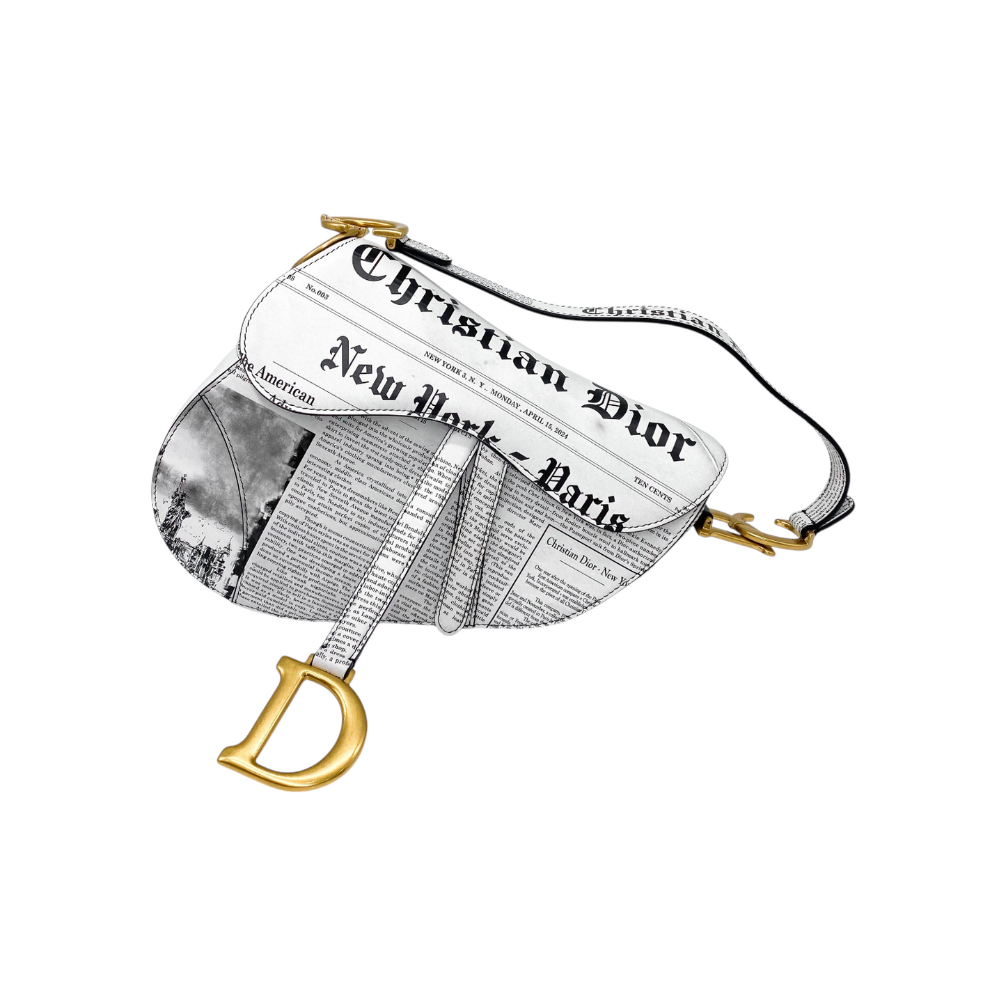 Dior White Newspaper Saddle Bag