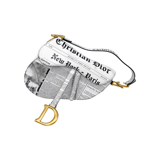 Dior White Newspaper Saddle Bag