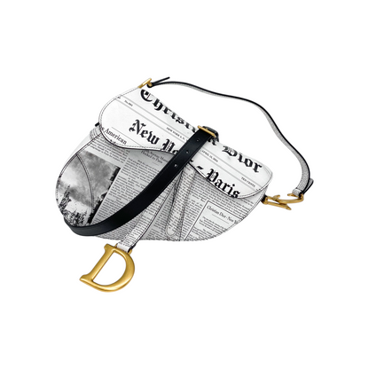 Dior White Newspaper Saddle Bag