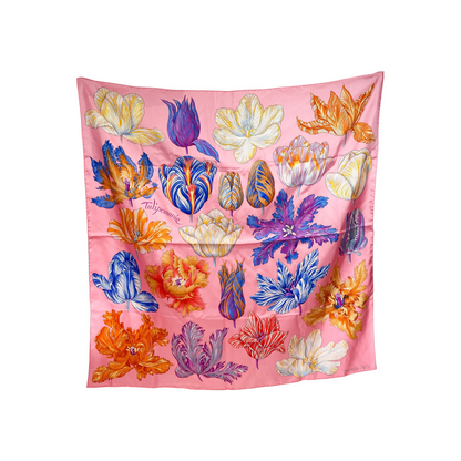 Hermes Rose Malabar Multicolor Tulipomanie Scarf 90cm