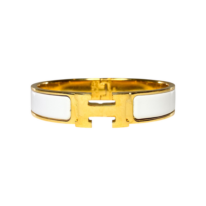 Hermes White Narrow Clic Clac H Bracelet