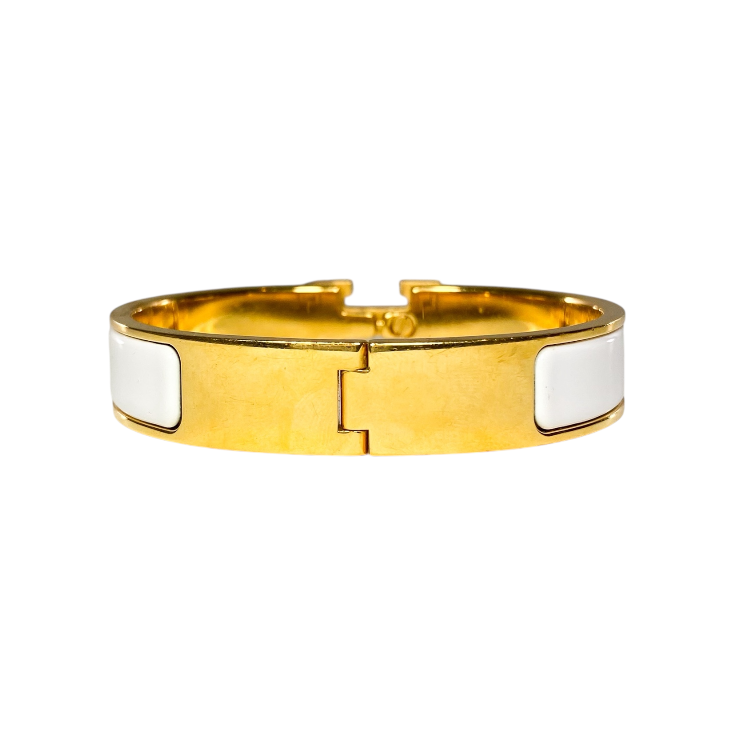 Hermes White Narrow Clic Clac H Bracelet