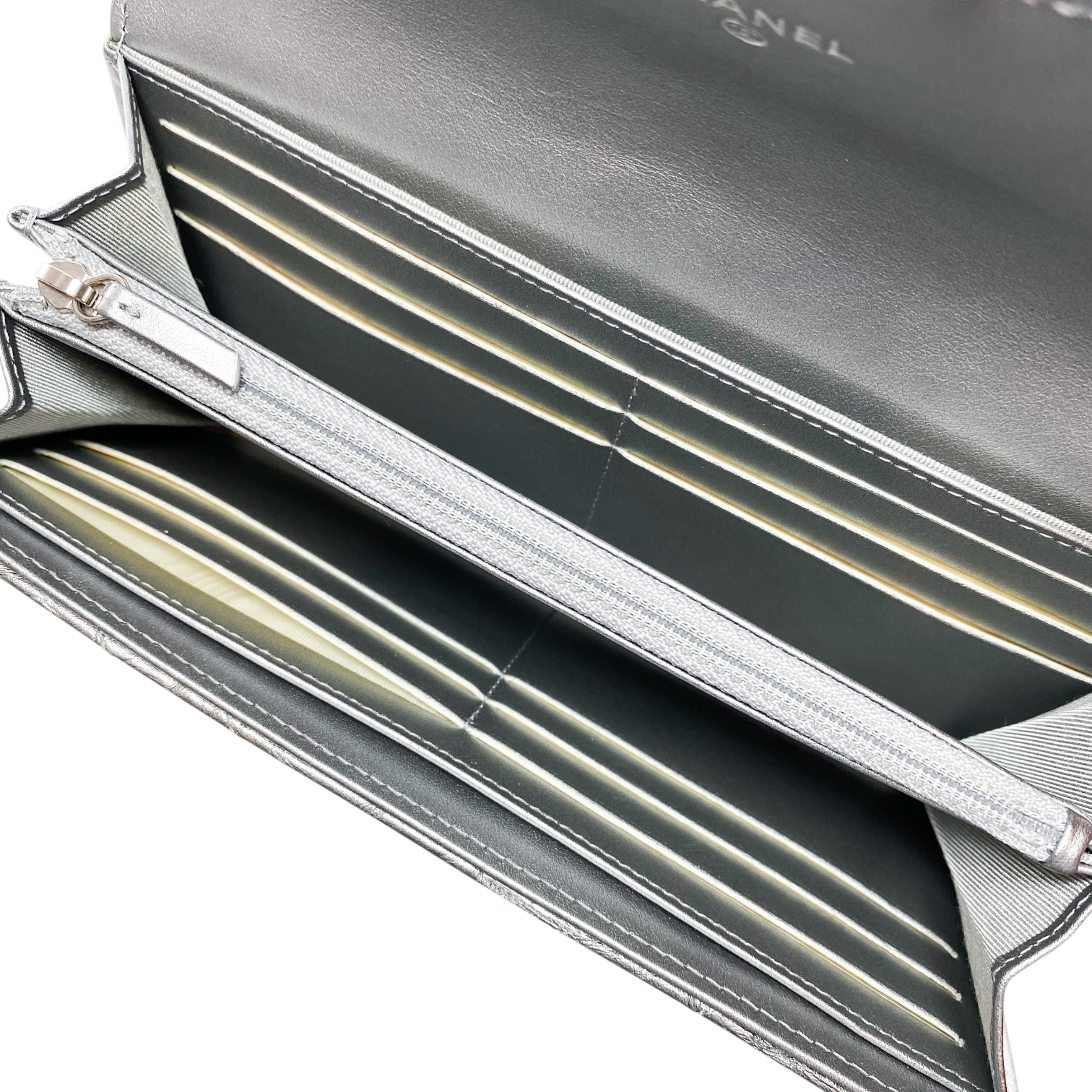 Chanel Silver Chevron Wallet