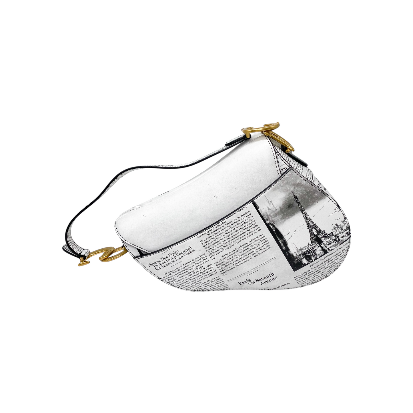 Dior White Newspaper Saddle Bag