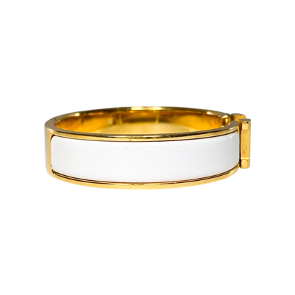 Hermes White Narrow Clic Clac H Bracelet