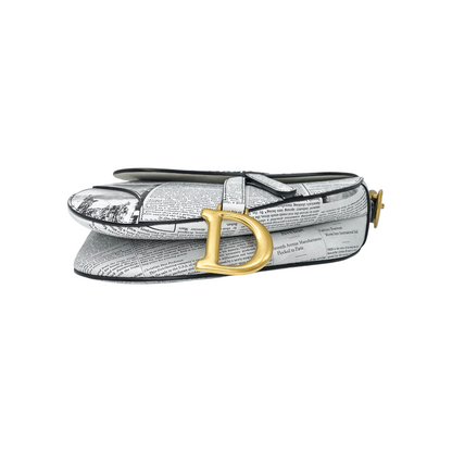 Dior White Newspaper Saddle Bag