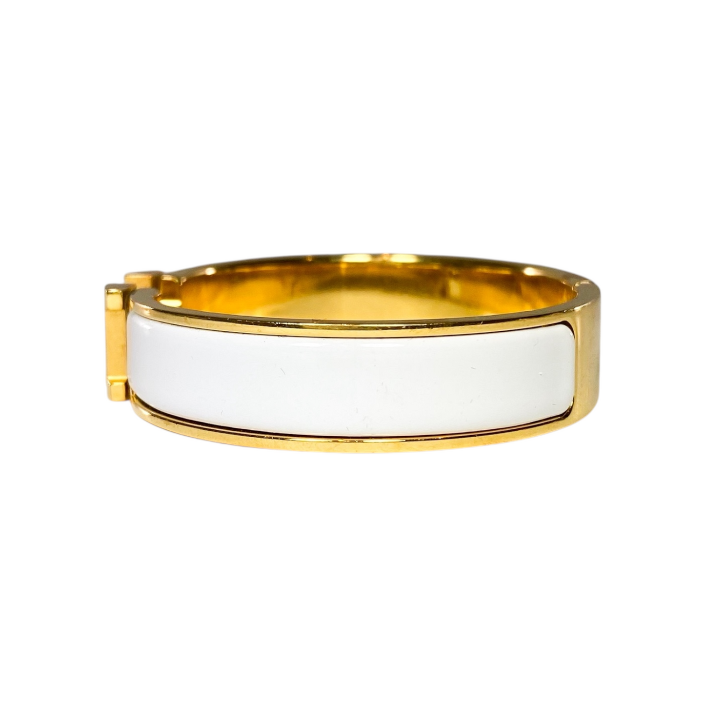 Hermes White Narrow Clic Clac H Bracelet