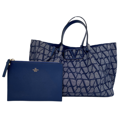 Valentino Denim VLogo Tote w Pouch