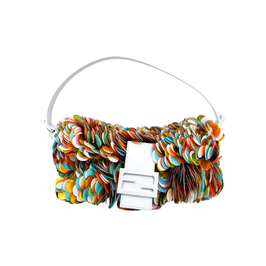 Fendi White Multicolor Paillettes Baguette