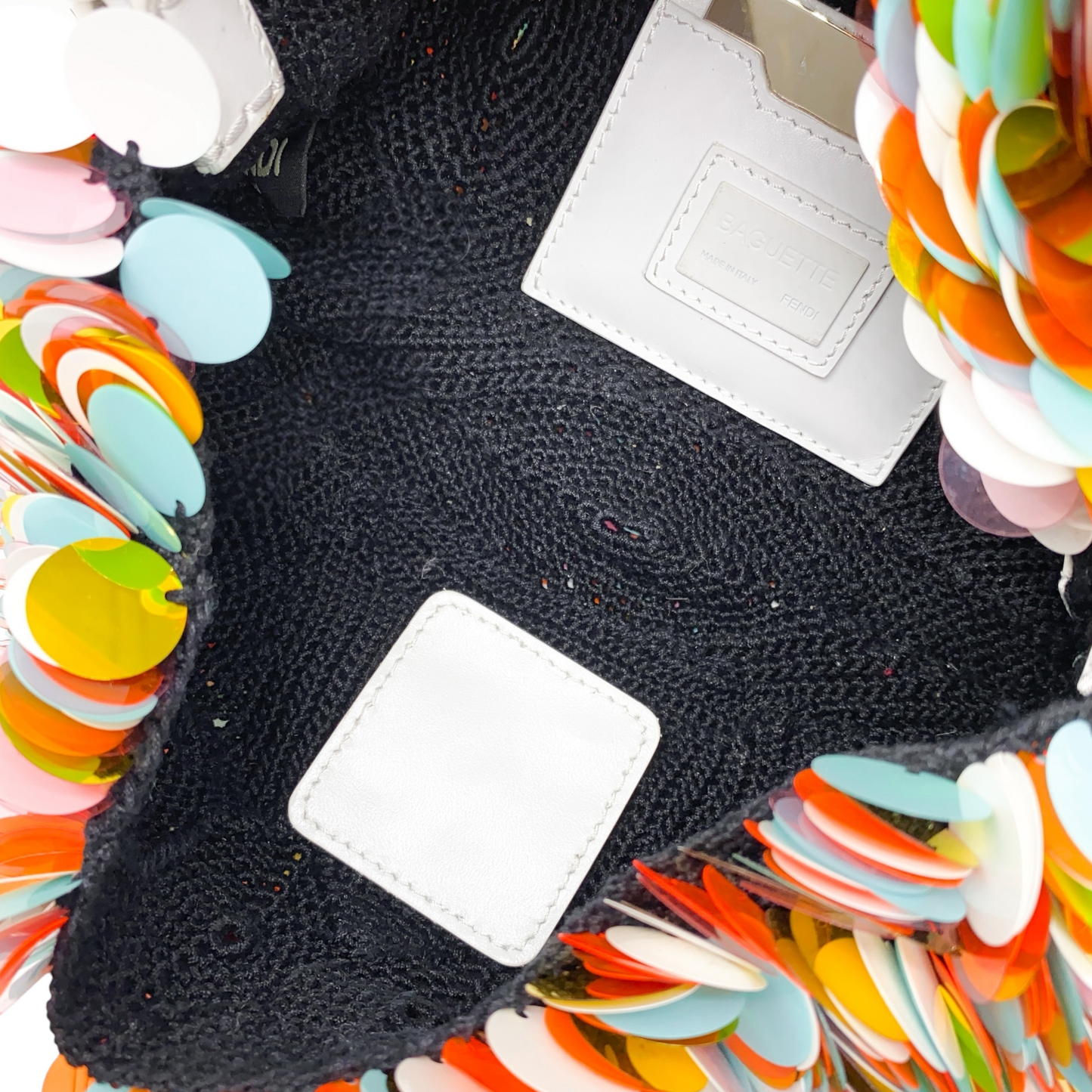 Fendi White Multicolor Paillettes Baguette