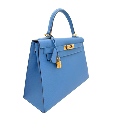 Hermes Kelly 28 Sellier Blue Brighton Epsom Gold Hardware
