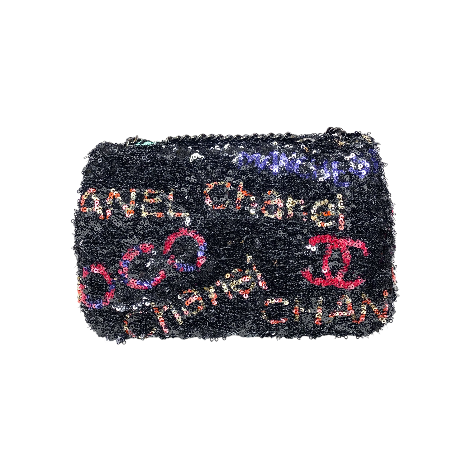 Chanel Black Logo CC Sequins Small Flap Bag