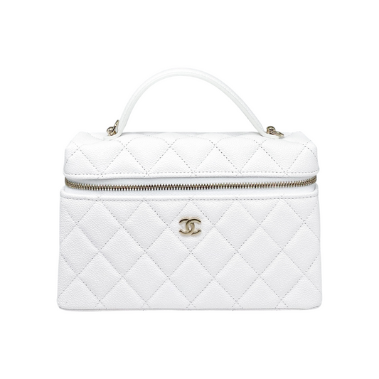 Chanel White Top Handle Slim Vanity With Chain