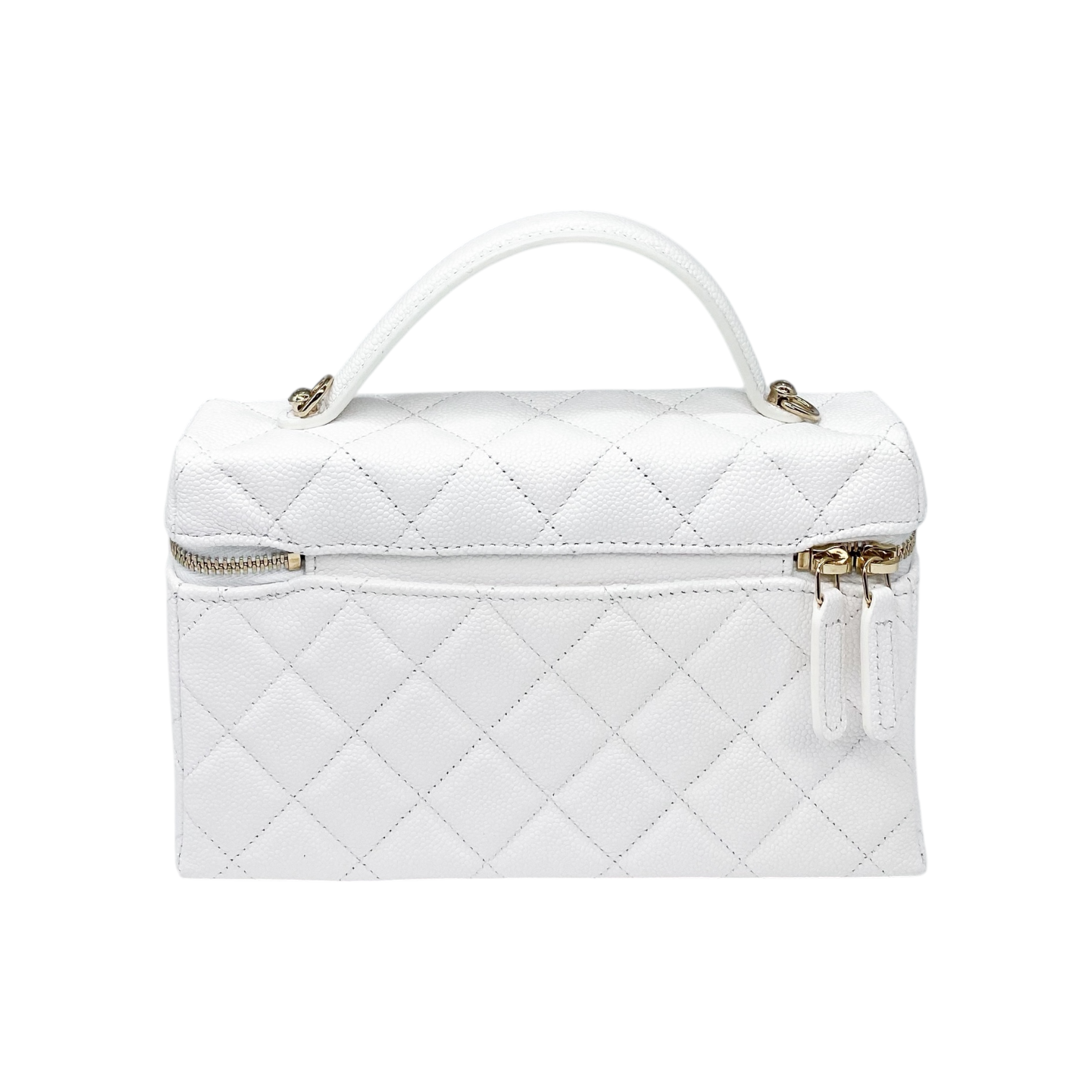 Chanel White Top Handle Slim Vanity With Chain