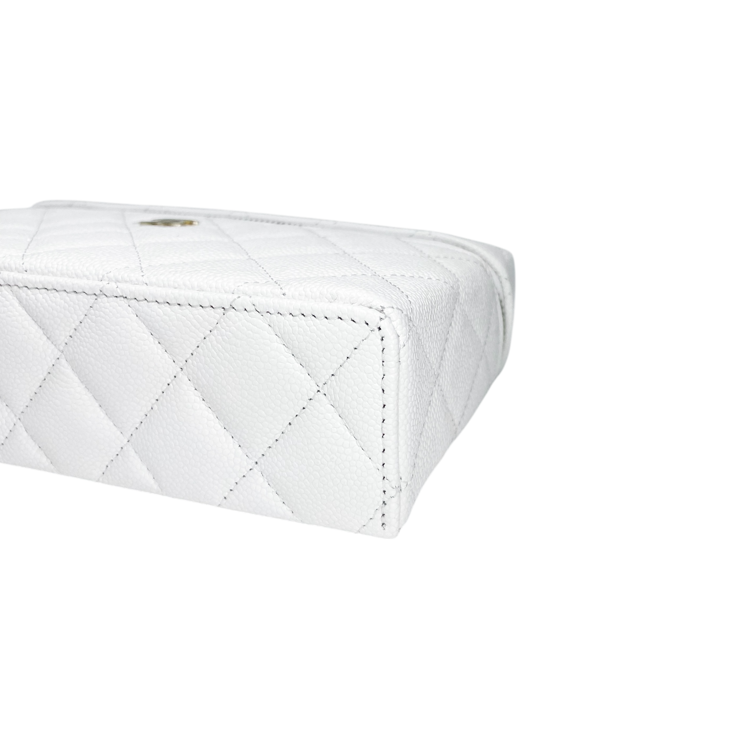 Chanel White Top Handle Slim Vanity With Chain