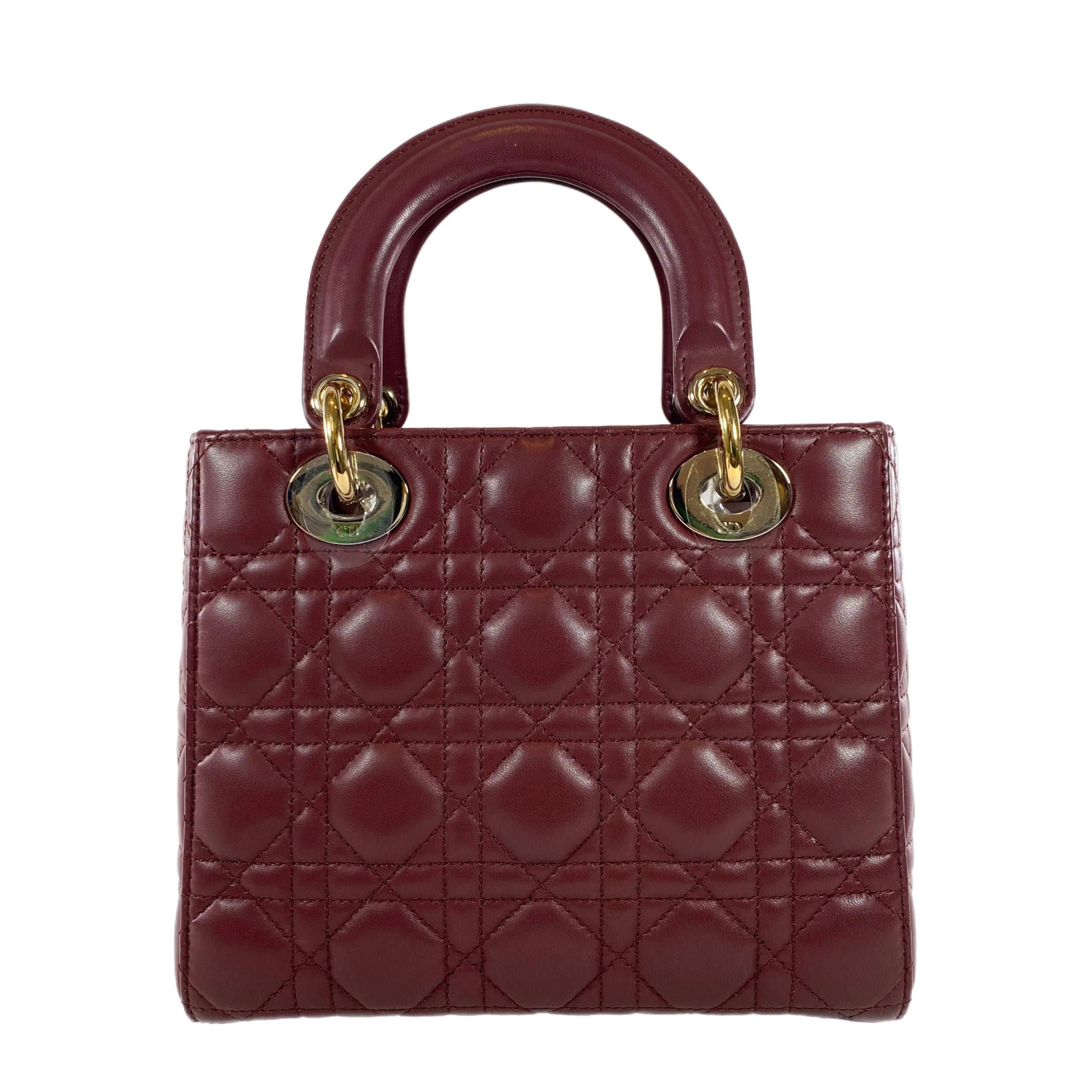 Dior Burgundy Small Lady Dior with Charm Strap GHW