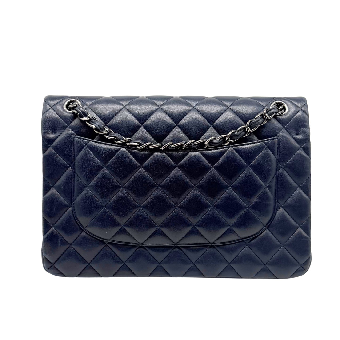 Chanel Blue Jumbo Lambskin Flap Bag with Silver-tone Hardware