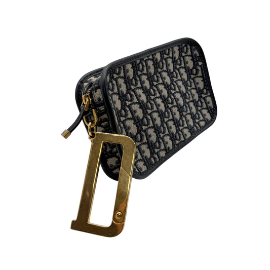 Christian Dior Navy Oblique Gold Handle Pouch