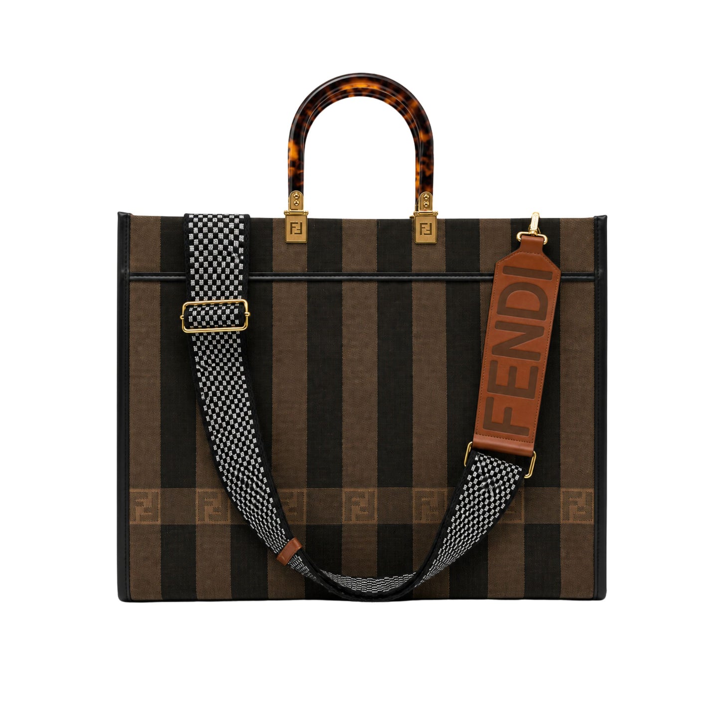 Fendi Tobacco Pequin Sunshine Striped Tote