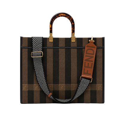 Fendi Tobacco Pequin Sunshine Striped Tote