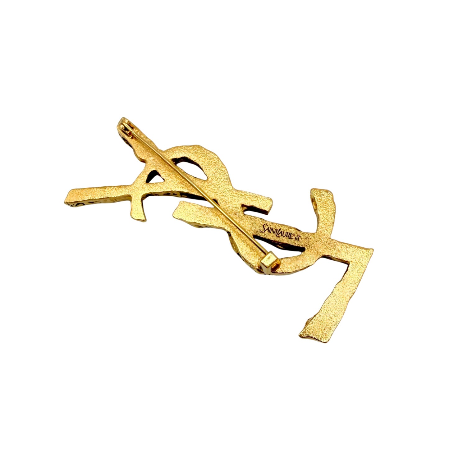 YSL Cassandre Brooch with Sunstone and Tiger’s Eye Gemstones