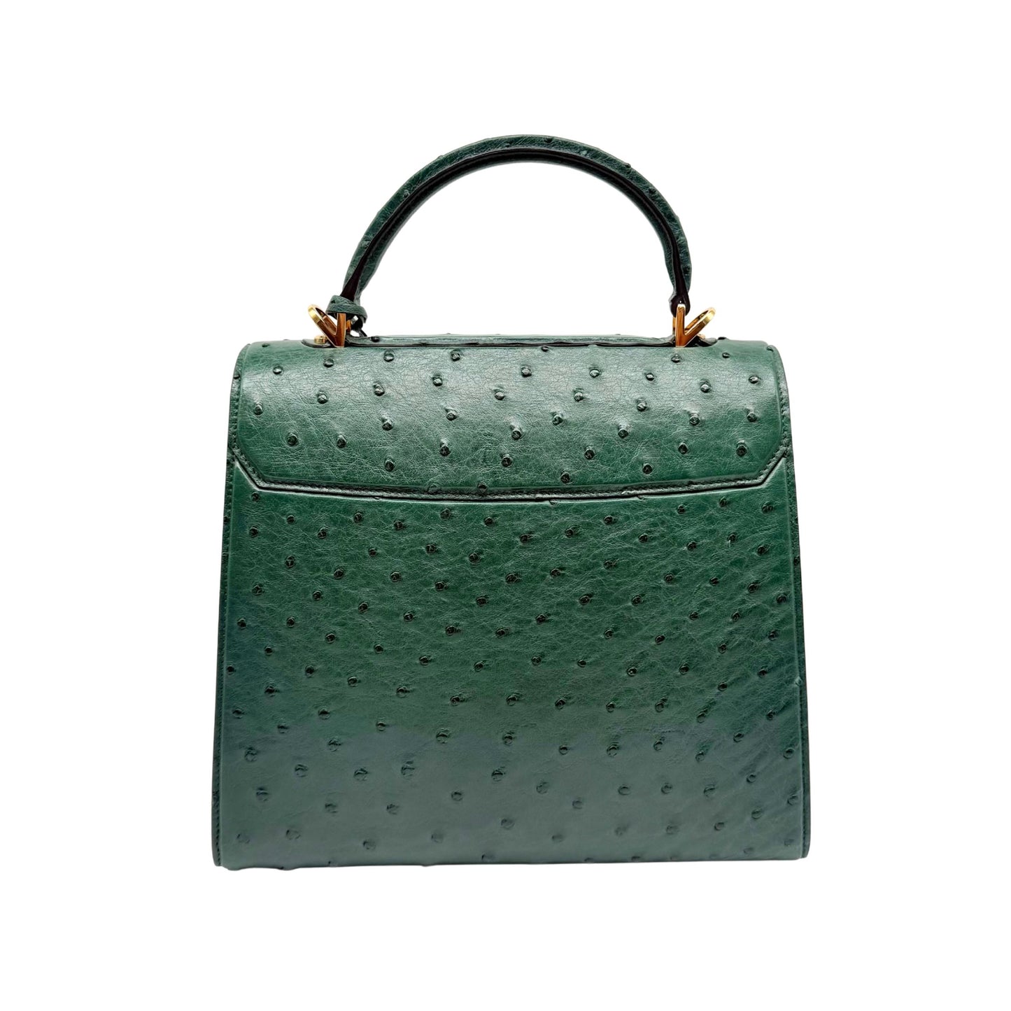 Ferregamo Green Ostrich Top Handle Bag