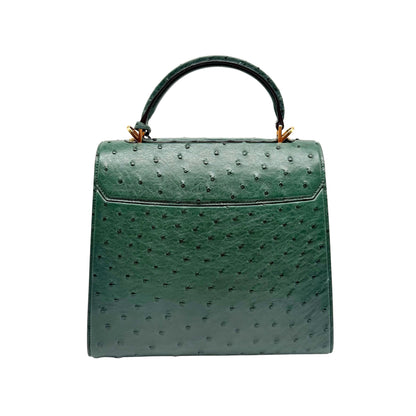 Ferregamo Green Ostrich Top Handle Bag