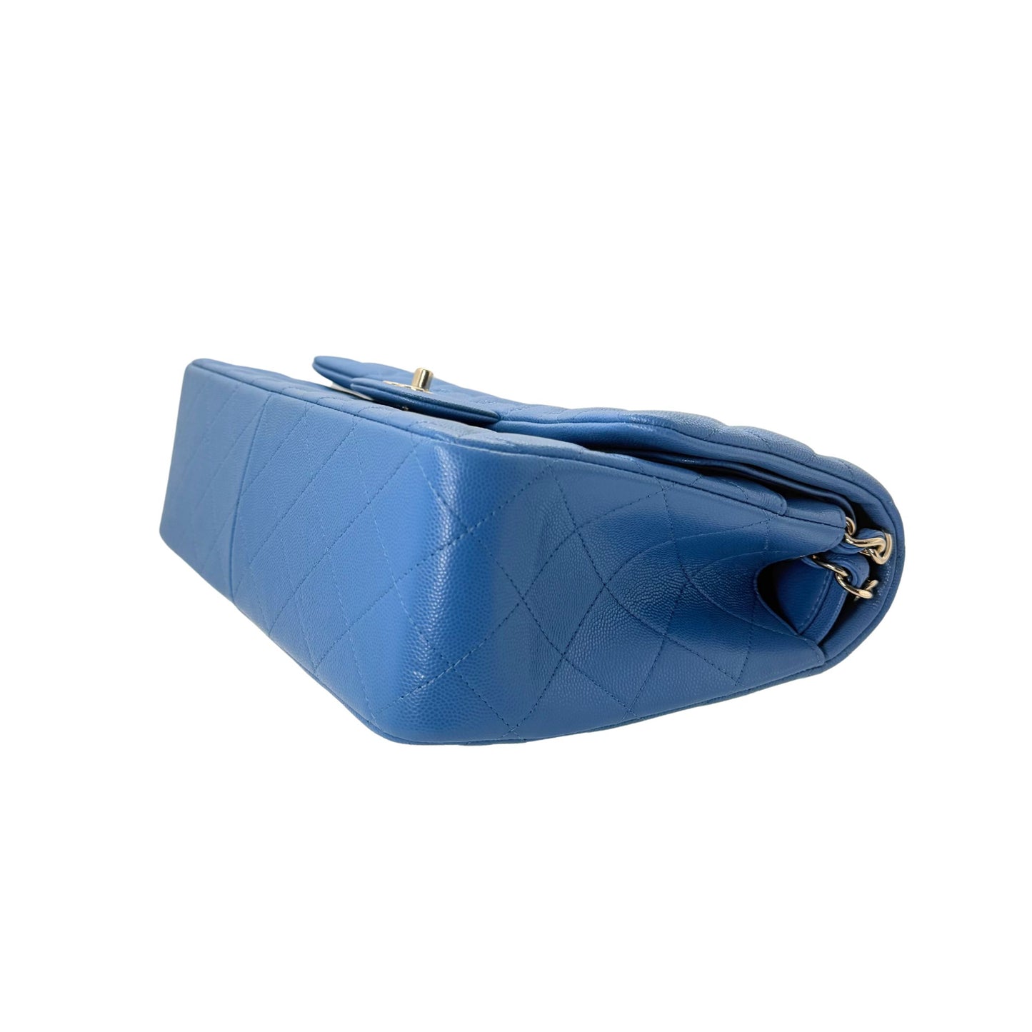 Chanel Jumbo Blue Double Flap Caviar Light Gold Hardware