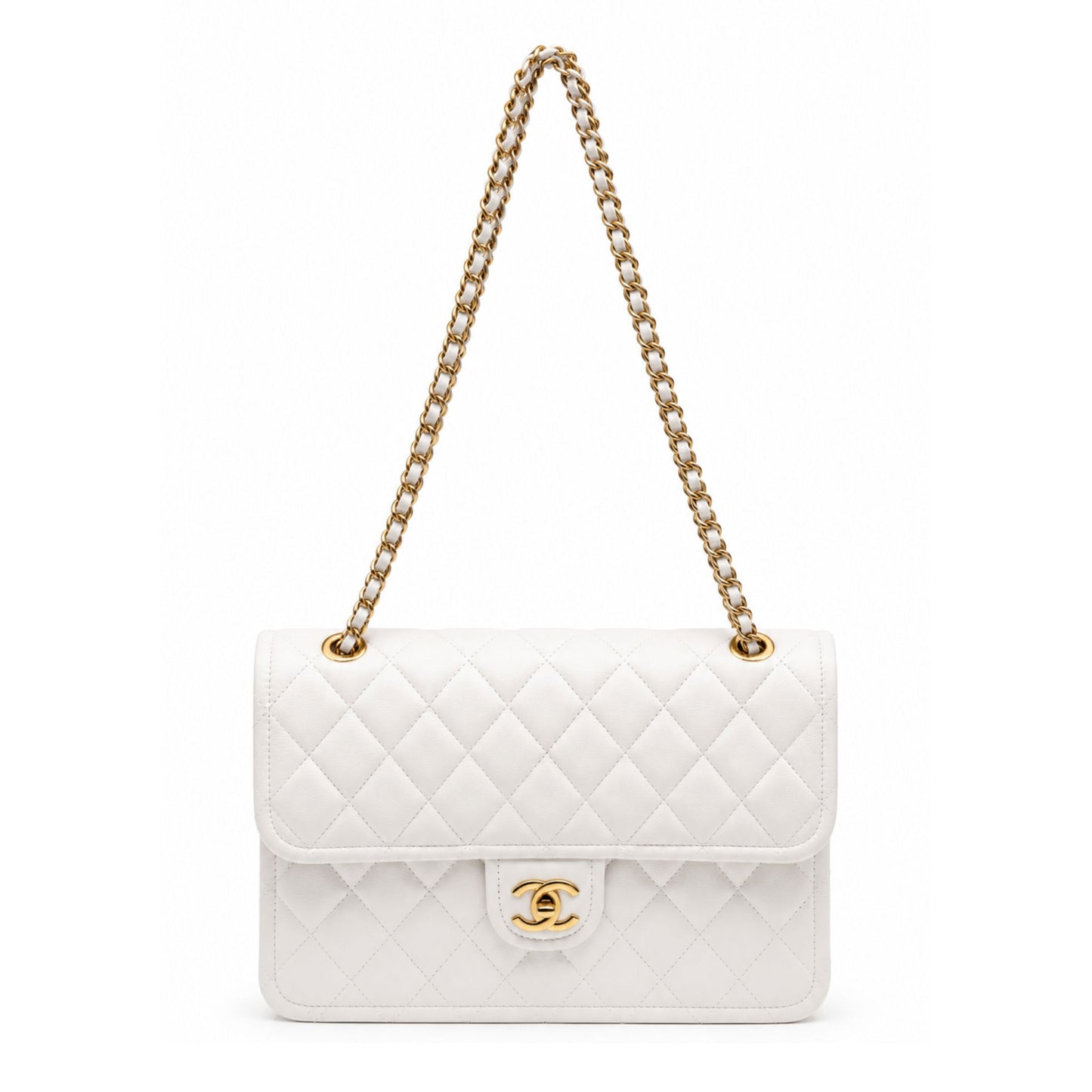 Chanel Classic Flap Bag – White Lambskin with Gold Hardware