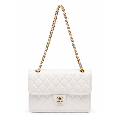 Chanel Classic Flap Bag – White Lambskin with Gold Hardware