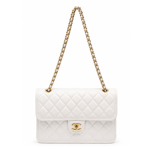 Chanel Classic Flap Bag – White Lambskin with Gold Hardware