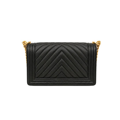 Chanel Black Chevron Glazed Caviar Boy Bag