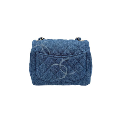Chanel Denim Mini Square Flap Bag with Silver Hardware