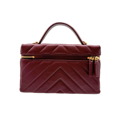 Chanel Chevron Quilted Top Handle Slim Vanity Case with Chain Burgundy