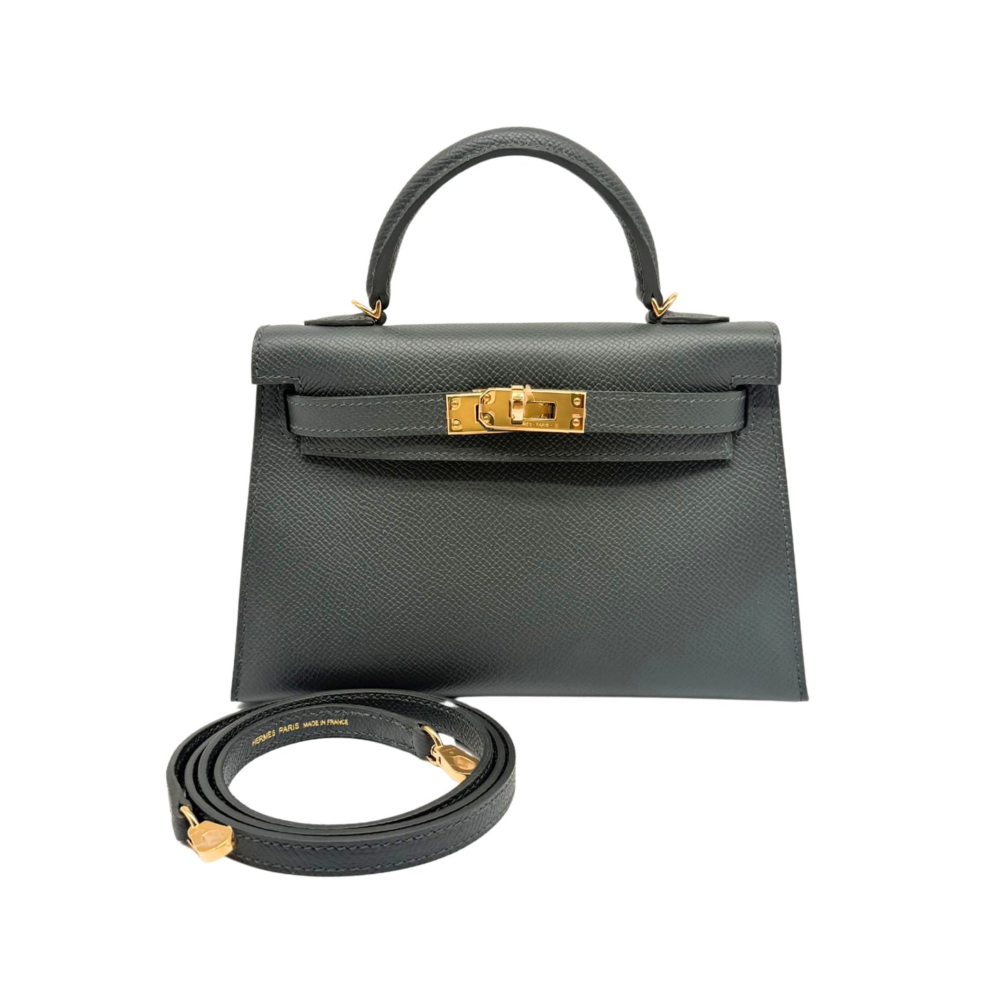 Hermes Mini Kelly in Vert Mangrove in Epsom with Gold Hardware