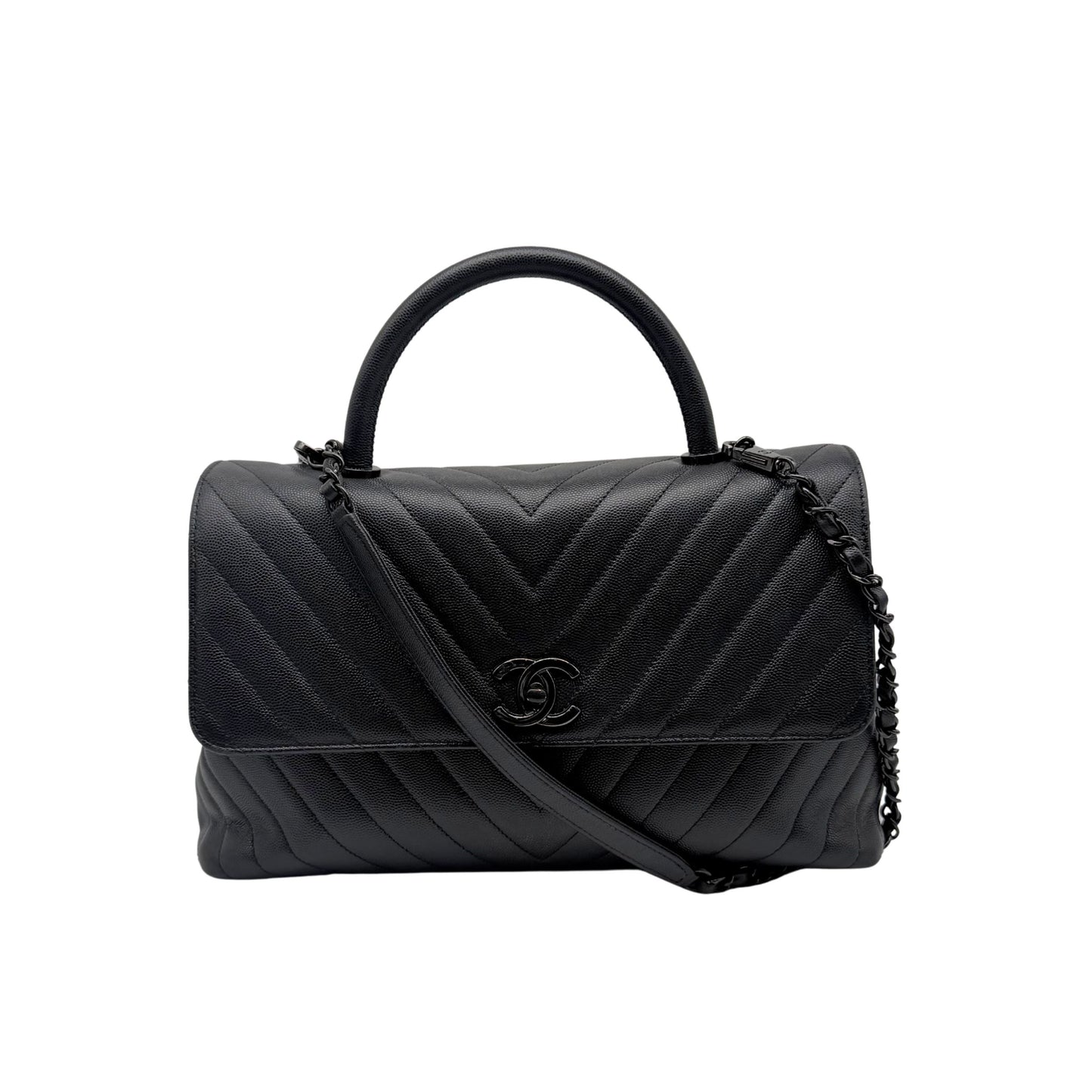 Chanel Coco Handle Flap Bag in Chevron Caviar with So Black Hardware