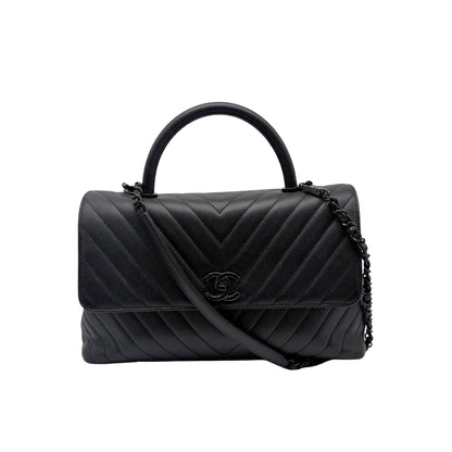 Chanel Coco Handle Flap Bag in Chevron Caviar with So Black Hardware
