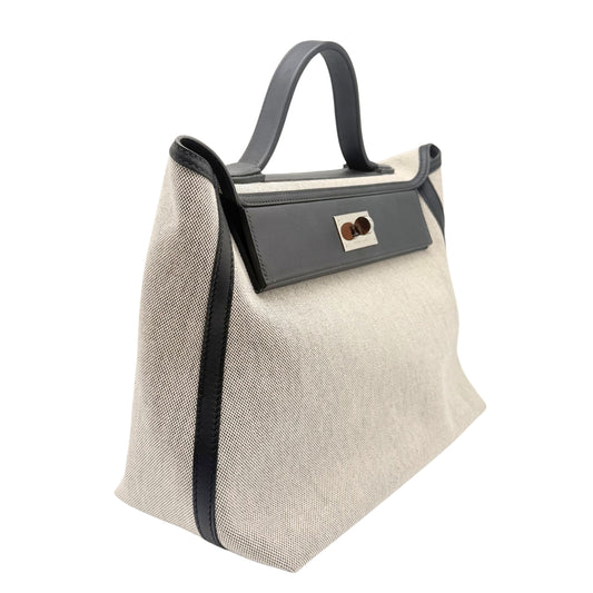 Hermes 24/24 35cm Toile and Black Swift Leather PHW Tote