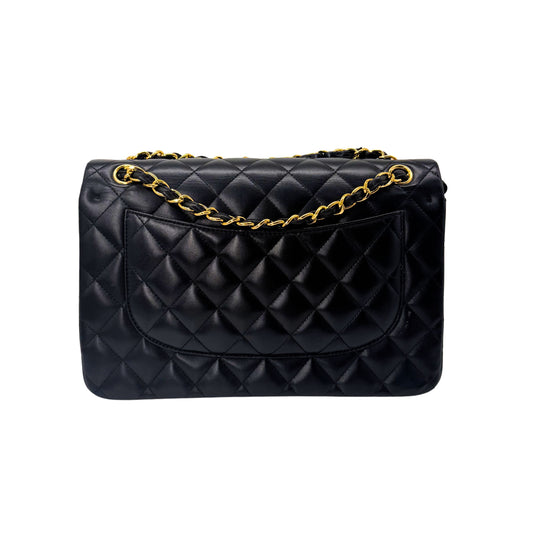Chanel Black Lambskin Gold Hardware Jumbo Flap