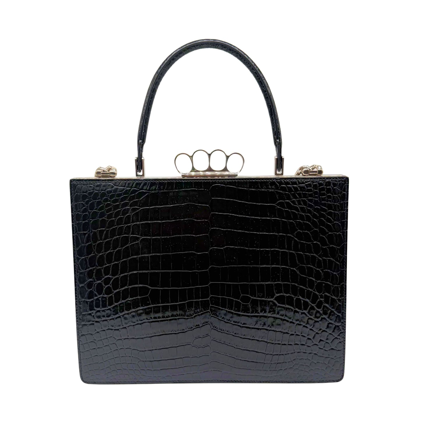 A Mcqueen Crocodile Embossed Frame Bag in Black