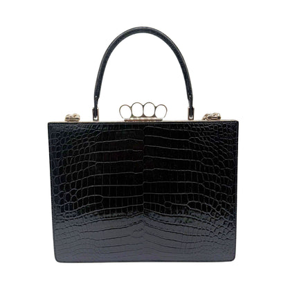 A Mcqueen Crocodile Embossed Frame Bag in Black