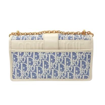 Dior 30 Montaigne East -West Grey Canvas Oblique Bag with Chain