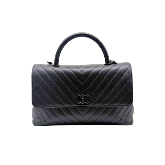 Chanel Coco Handle Flap Bag in Chevron Caviar with So Black Hardware