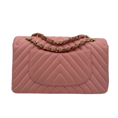 Chanel Chevron Quilted Caviar Medium Double Flap Bag Light Sakura Pink