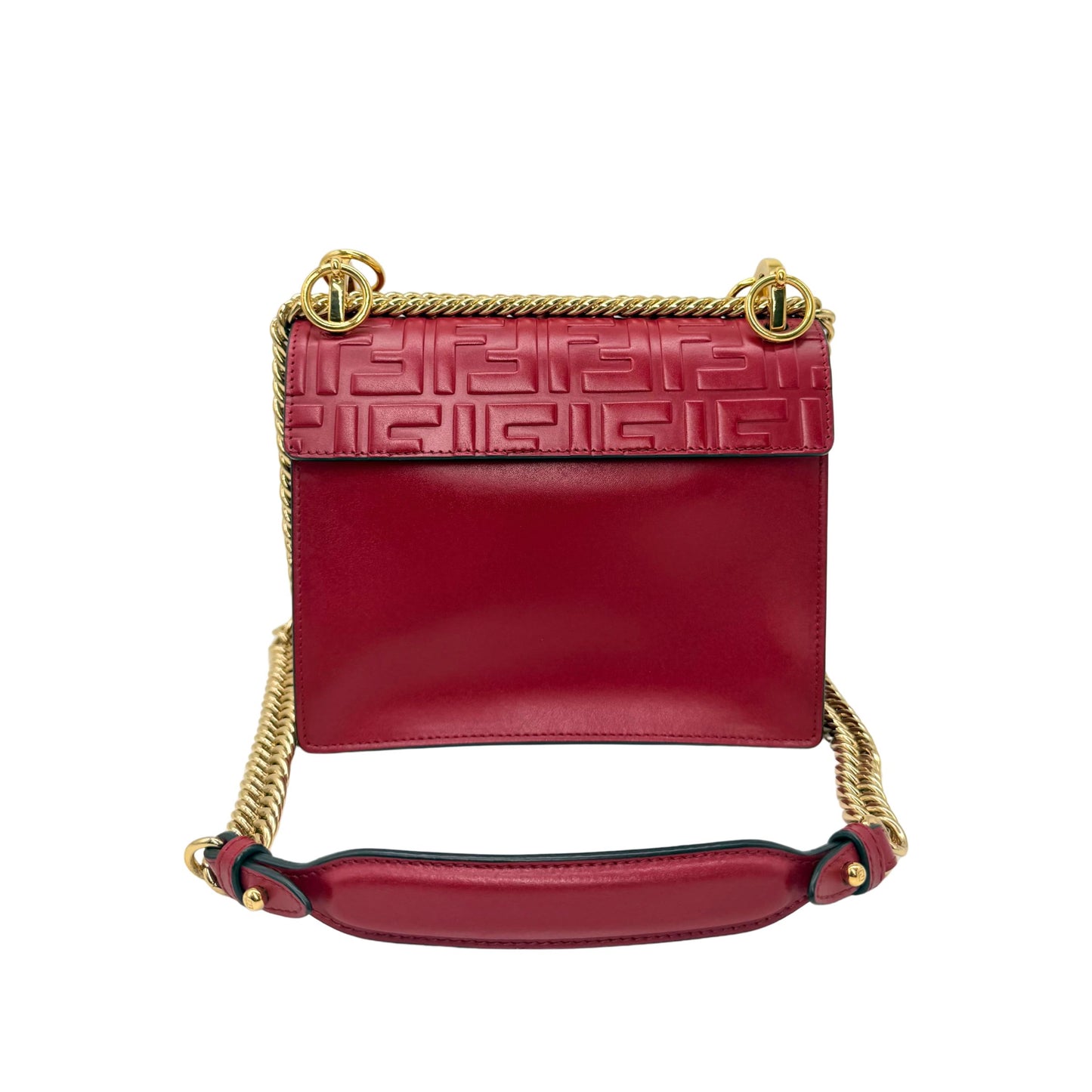 Fendi Khan Small Red Zucca with Chain Shoulder Strap
