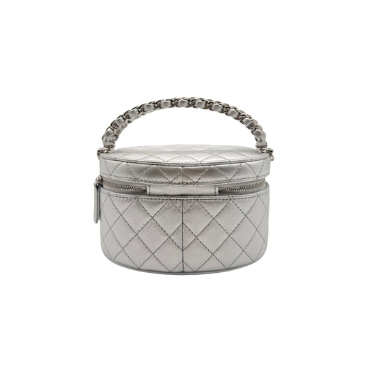 Chanel Round Vanity in Silver with Chain