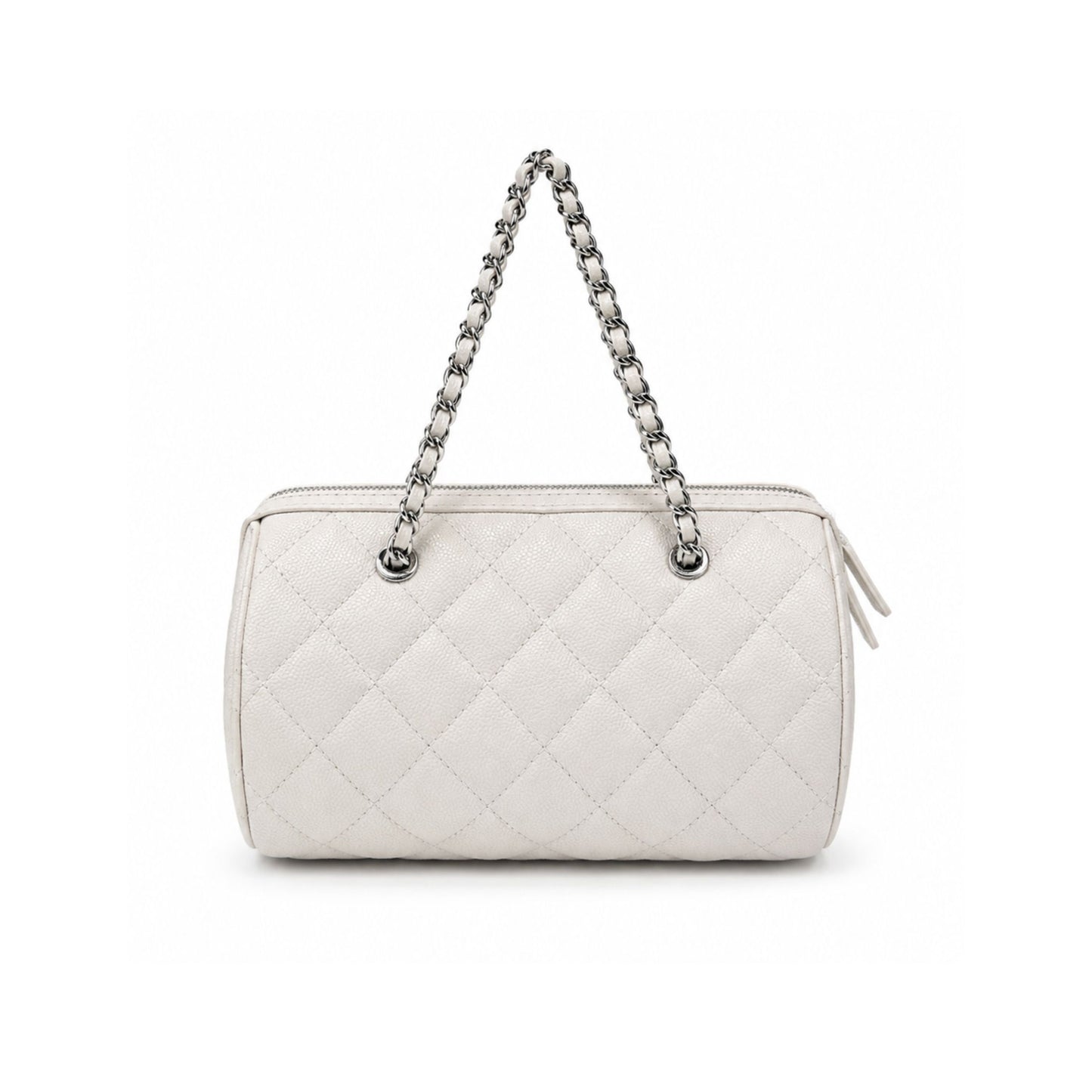 Chanel White Caviar Barrel Bag with Silver Hardware